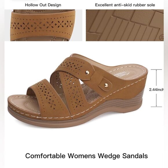 Shibever Bohemian Hollow Out Slip On Wedge Platform Sandals/slides - Picture 9 of 13